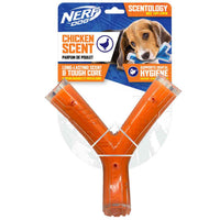 Nerf Dog Scentology chicken-scented large wishbone dog toy, 21cm, clear and orange