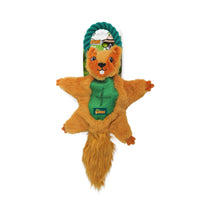 All for Paws AFP Safari Air Crinkle Squirrel dog toy in tan hanging from its green rope loop