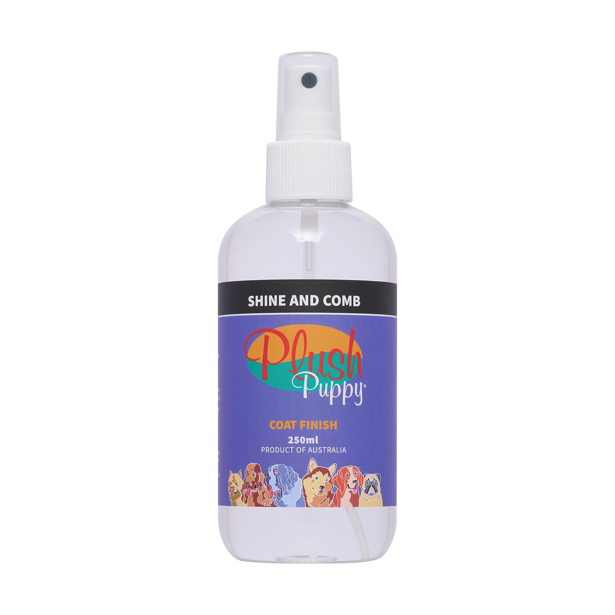 Plush Puppy Shine and Comb Shine Finish Spray 250ml – front of bottle