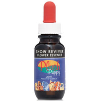 Plush Puppy Show Reviver Flower Essence 25ml, amber dropper bottle with a red dropper cap