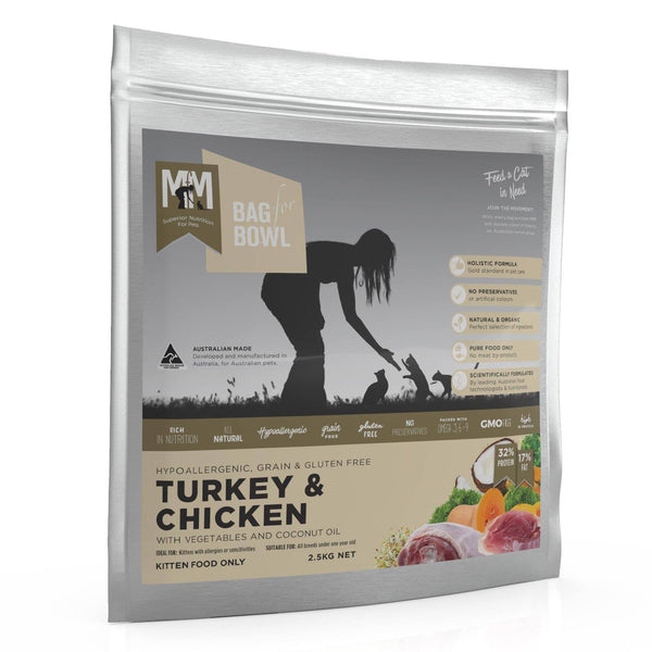 MfM Meals For Meows Dry Kitten Food Single Meat Protein Hypoallergenic Grain & Gluten Free Turkey & Chicken