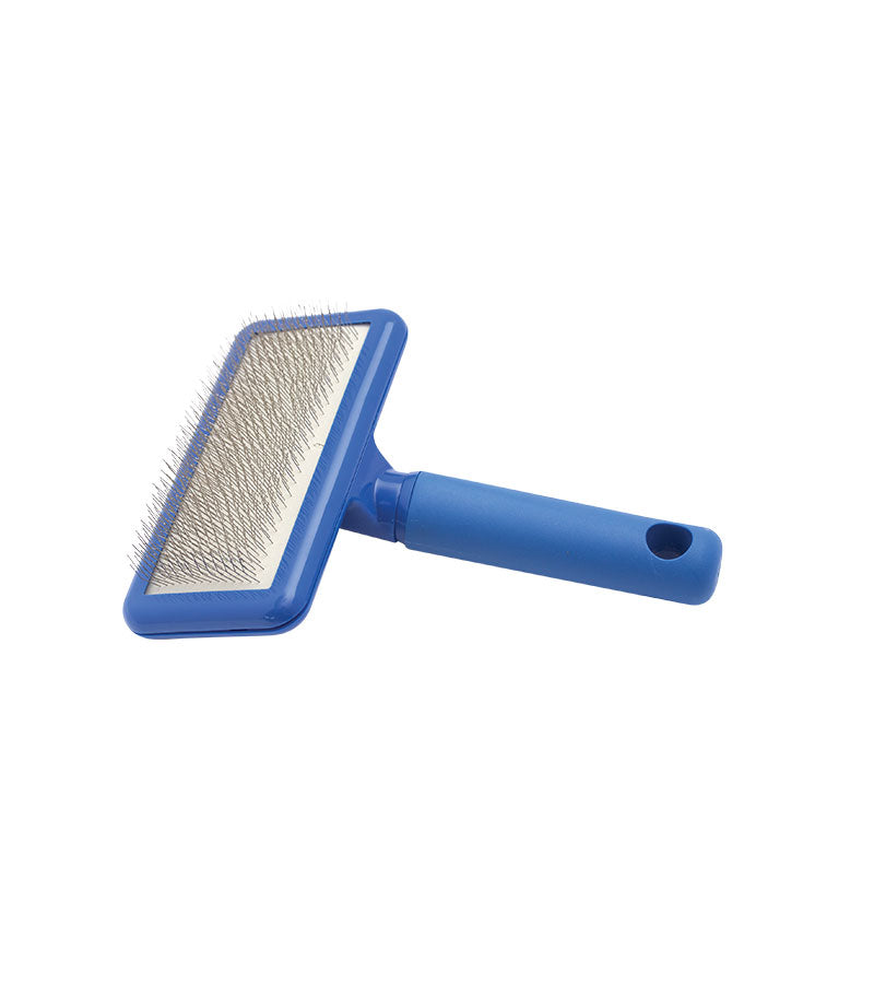 Plush Puppy Soft Slicker Brush – blue slicker brush, front view