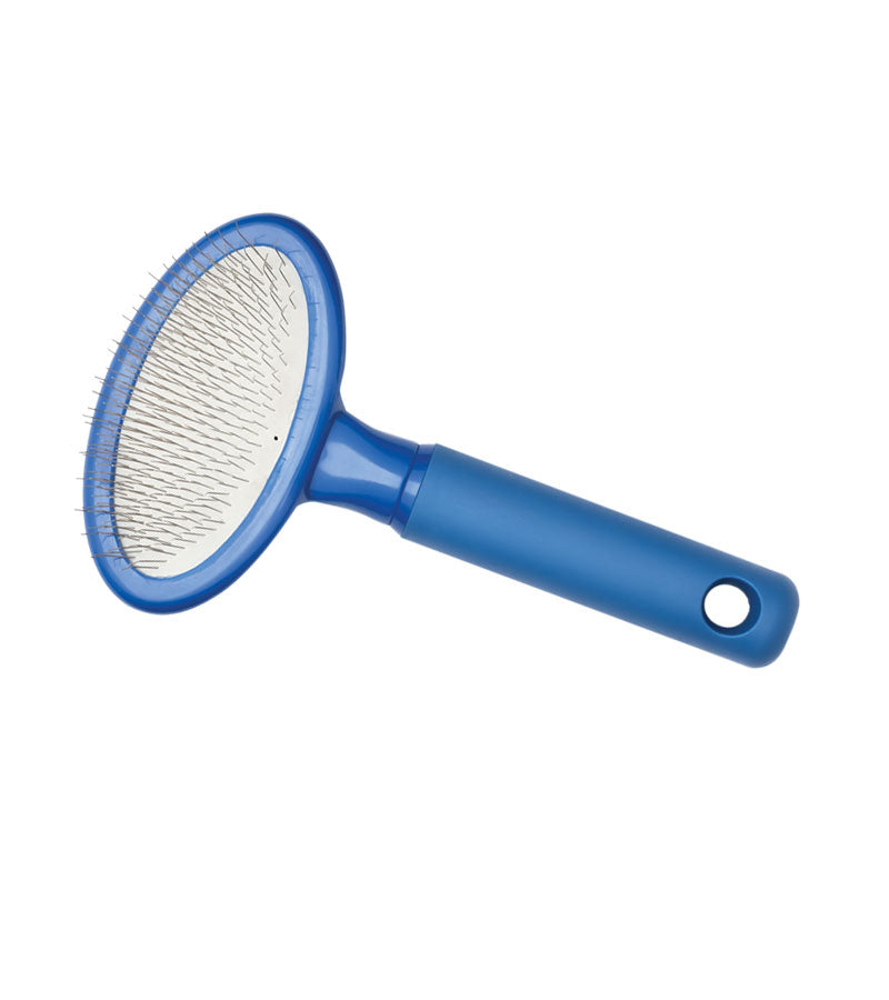 Plush Puppy Soft Slicker Mini Brush – blue mini slicker, front view
