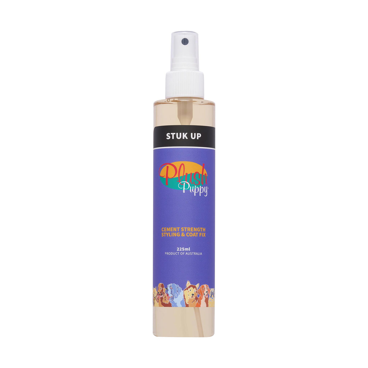 Plush Puppy Stuk Up Styling & Coat Fix Spray 225ml – front of bottle
