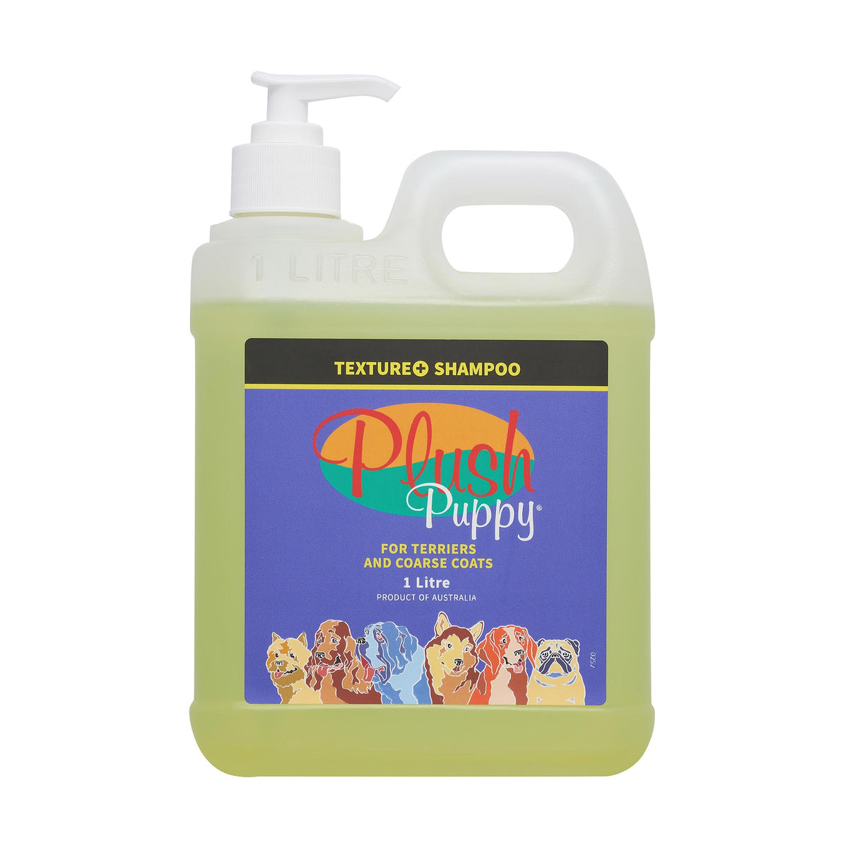 Plush Puppy Texture+ Shampoo for Terriers & Coarse Coats 1 Litre – front of bottle