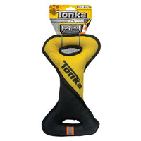 Yellow and black Tonka figure-of-eight twist tug toy on its retail card