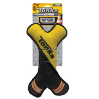 Yellow and black Tonka twist bone tug toy on its retail card