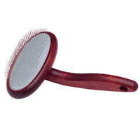 Plush Puppy Ultimate Soft Slicker Brush, round slicker head with a rosewood handle, seen side on