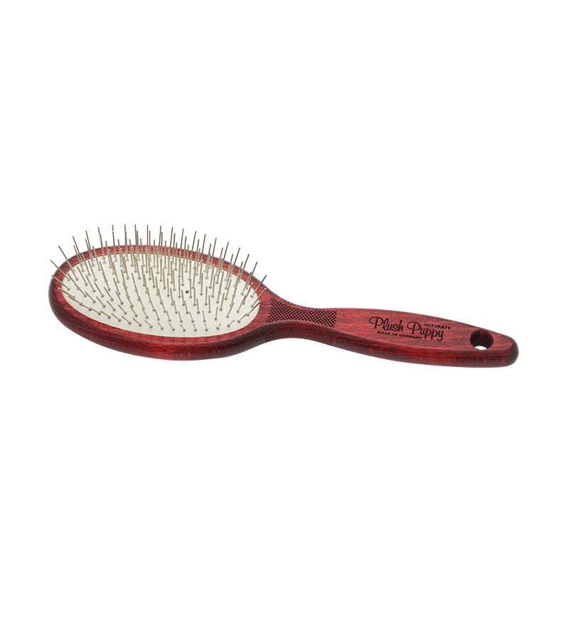 Plush Puppy Ultimate Pin Brush Regular – rosewood handle pin brush, front view