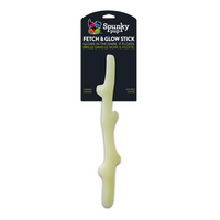 Spunky Pup Fetch & Glow Stick on its card, a glow-in-the-dark stick-shaped dog toy that floats