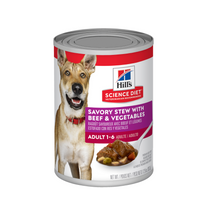 Hill's Science Diet Adult Savoury Stew with Beef and Vegetables canned dog food, front of the can