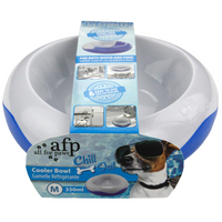 All for Paws AFP Chill Out Cooler Bowl in white and blue with its printed packaging sleeve