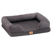 Ferplast Memor-One dog bed in grey, sofa shape with bolster sides, on a white background