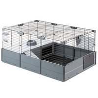 Ferplast Multipla modular cage for rabbits and guinea pigs, empty, dark wire on a grey base