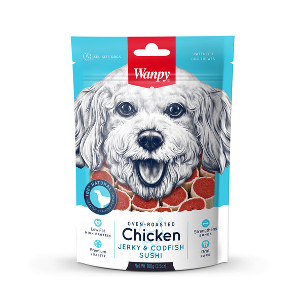 Wanpy Premium Dog Treats Oven-Roasted Chicken Jerky & Codfish Sushi