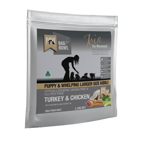 MfM Meals For Mutts Dry Dog Food for Puppy & Whelping Hypoallergenic Grain Free & Gluten Free Turkey & Chicken Larger Size Kibble