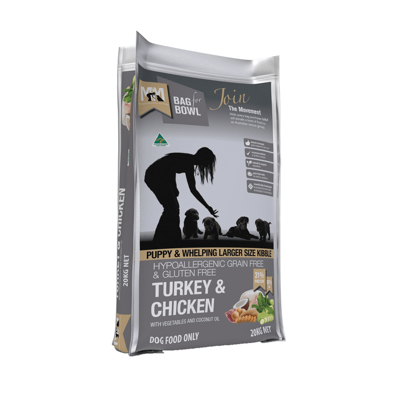 MfM Meals For Mutts Dry Dog Food for Puppy & Whelping Hypoallergenic Grain Free & Gluten Free Turkey & Chicken Larger Size Kibble