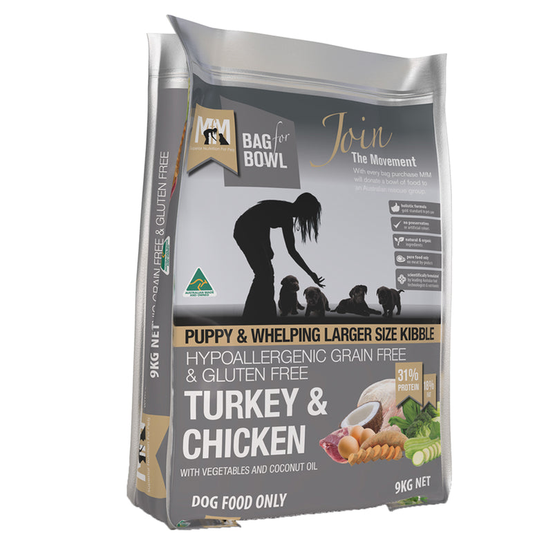 MfM Meals For Mutts Dry Dog Food for Puppy & Whelping Hypoallergenic Grain Free & Gluten Free Turkey & Chicken Larger Size Kibble
