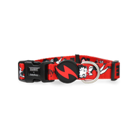 Dashi x Betty Boop Vintage Betty dog collar in red with a Betty Boop print, bolt tag and D-ring