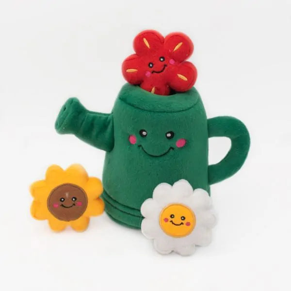 Zippy Paws Dog Toys Plush Burrow - Watering Can with 3 Flowers 01