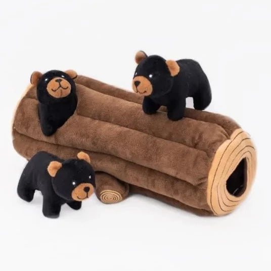 Zippy Paws Dog Toys Plush Burrow - Black Bear Log 01