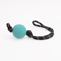 Zippy Paws RopeTugz dog toy: a teal plush ball on a black rope with a handle loop
