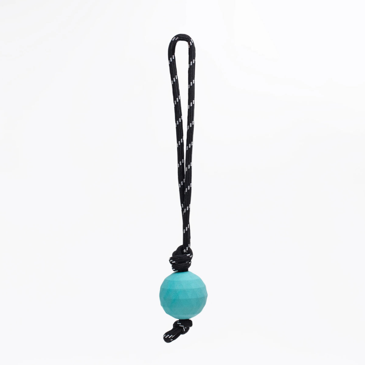 Zippy Paws RopeTugz Waggle Ball dog toy hanging on its full-length rope