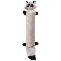 Zippy Paws Jigglerz plush raccoon dog toy with a long grey body and masked face, on white
