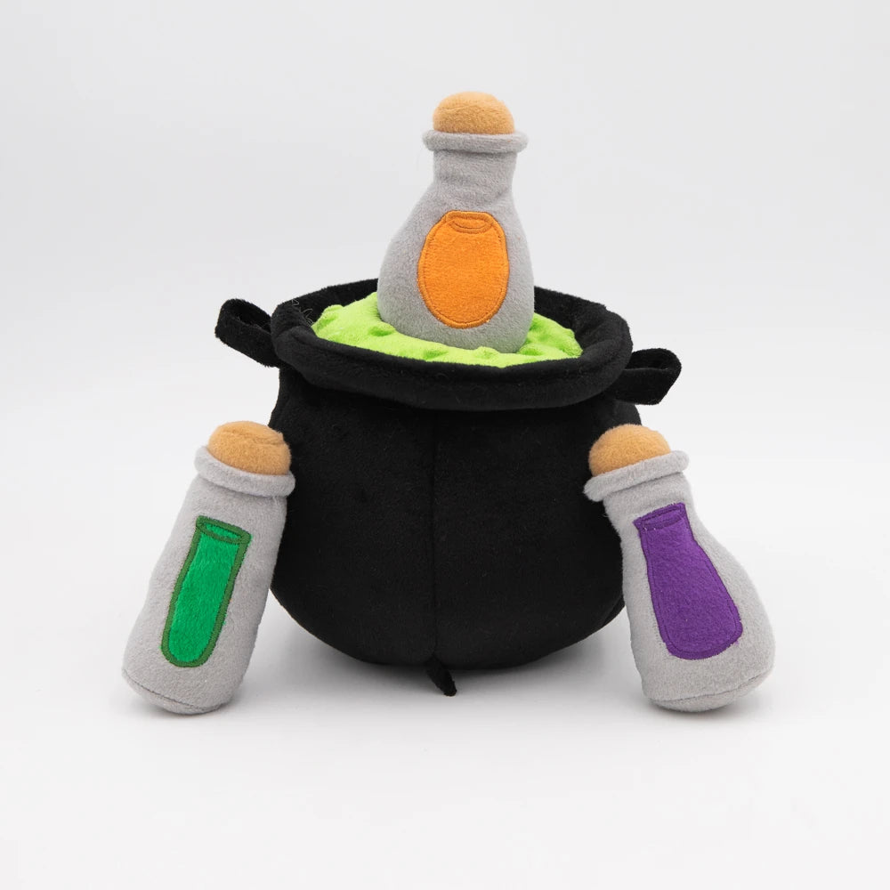 Zippy Paws Burrow witch's cauldron dog toy with squeaky potion bottles tucked inside