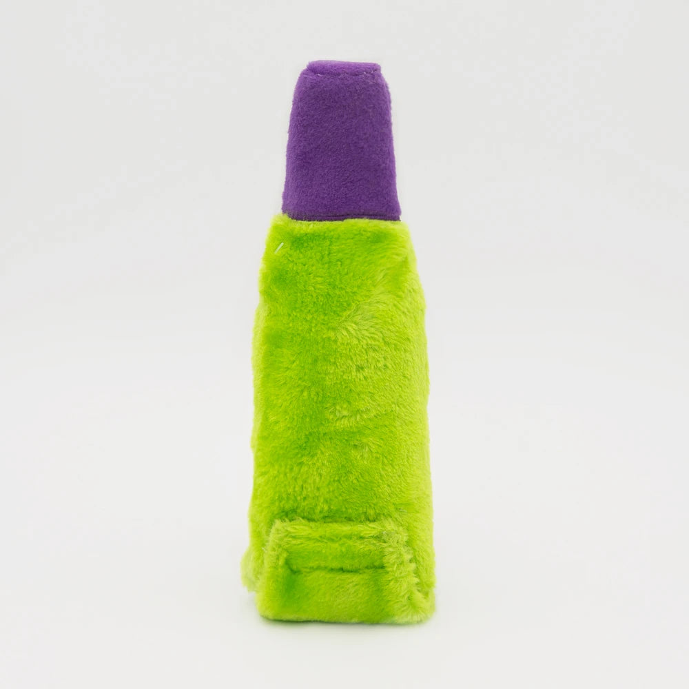 Zippy Paws Happy Hour Crusherz plush Frankenstein wine bottle dog toy, plain reverse side