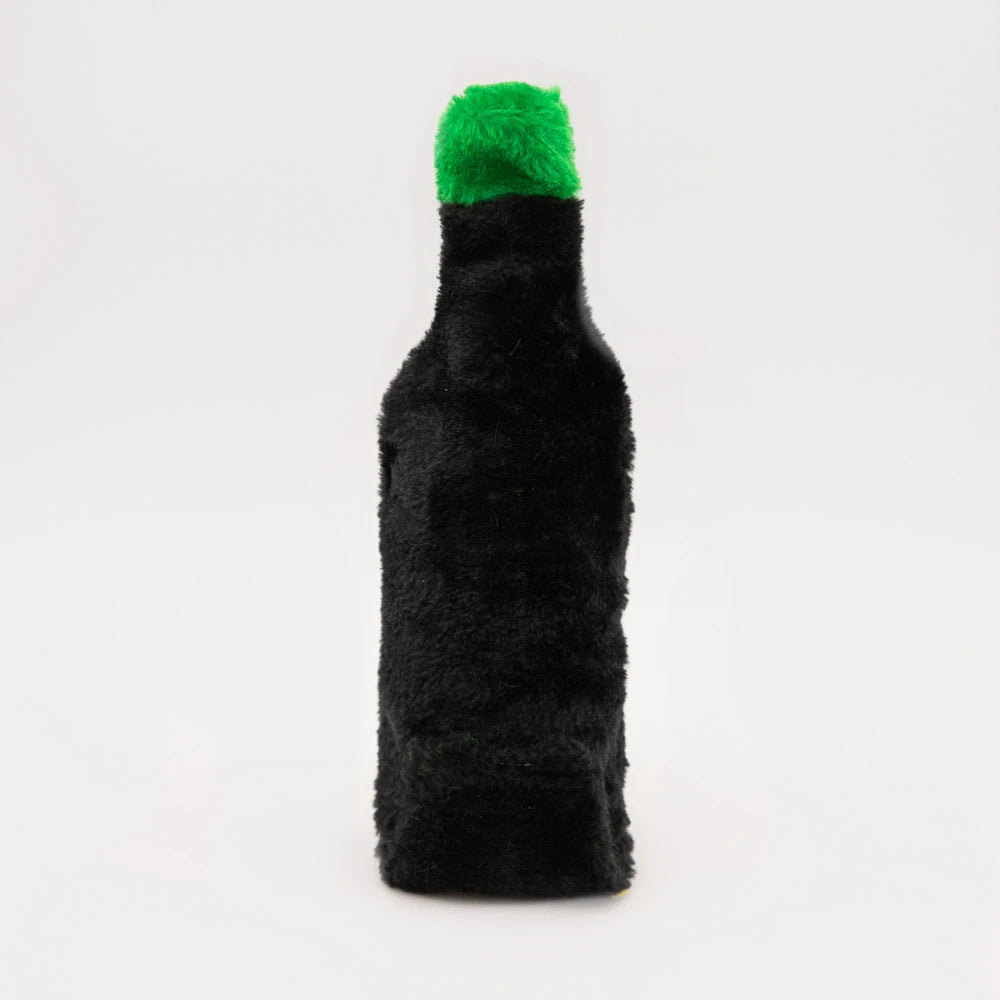 Zippy Paws Happy Hour Crusherz plush Black Magic Potion bottle dog toy, plain reverse side