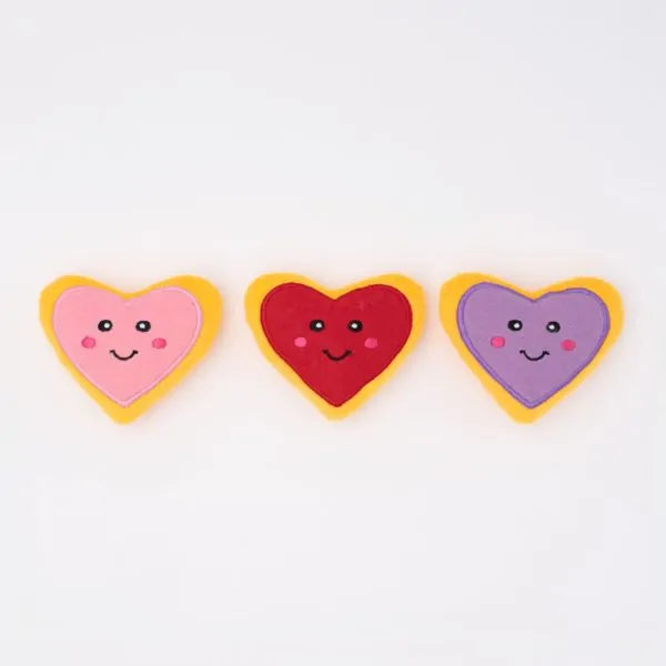 Zippy Paws Dog Toys Plush Miniz - 3 Pack Heart Cookies 01