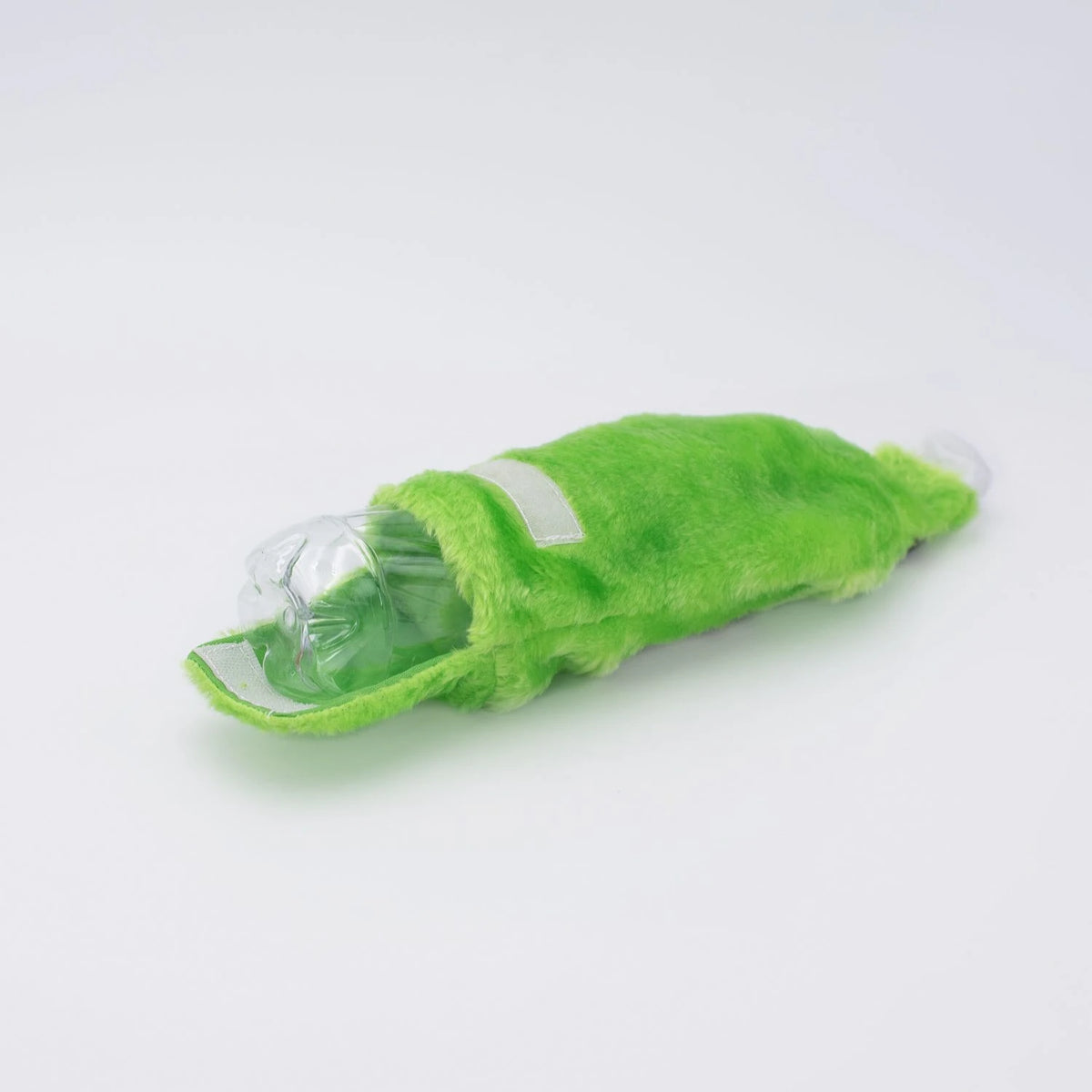 Green Beer Zippy Paws Happy Hour Crusherz plush toy opened to show the crinkle bottle inside
