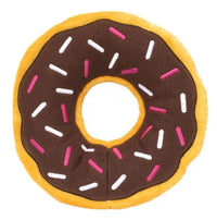 Zippy Paws Donutz Jumbo plush dog toy with chocolate icing and sprinkles, on white