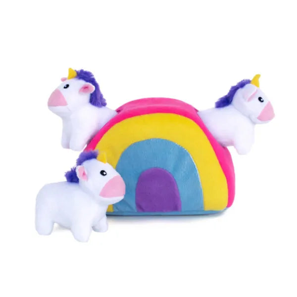 Zippy Paws Dog Toys Plush Burrow - Rainbow Unicorns 01