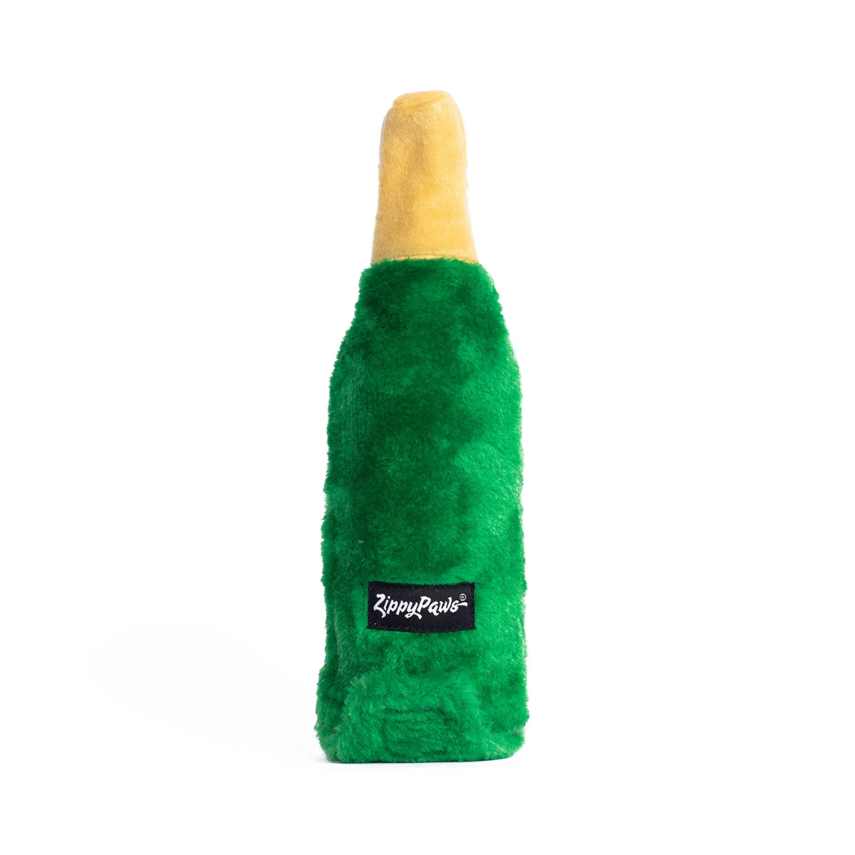 Zippy Paws Happy Hour Crusherz plush champagne bottle dog toy, plain reverse side