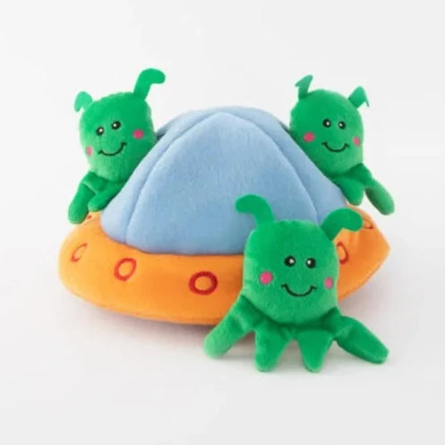 Zippy Paws Dog Toys Plush Burrow - UFO with 3 Aliens 01