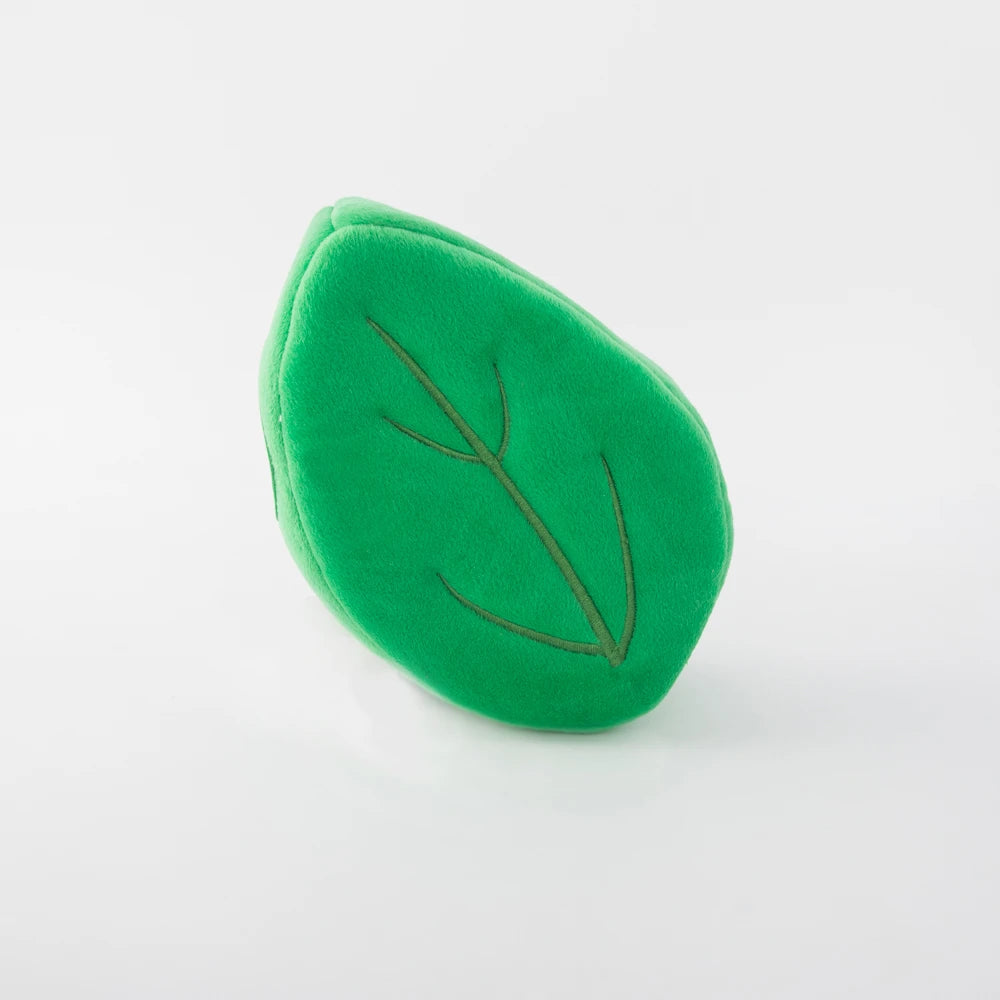The plush leaf from the Zippy Paws Burrow ladybugs in leaf dog toy, shown on its own