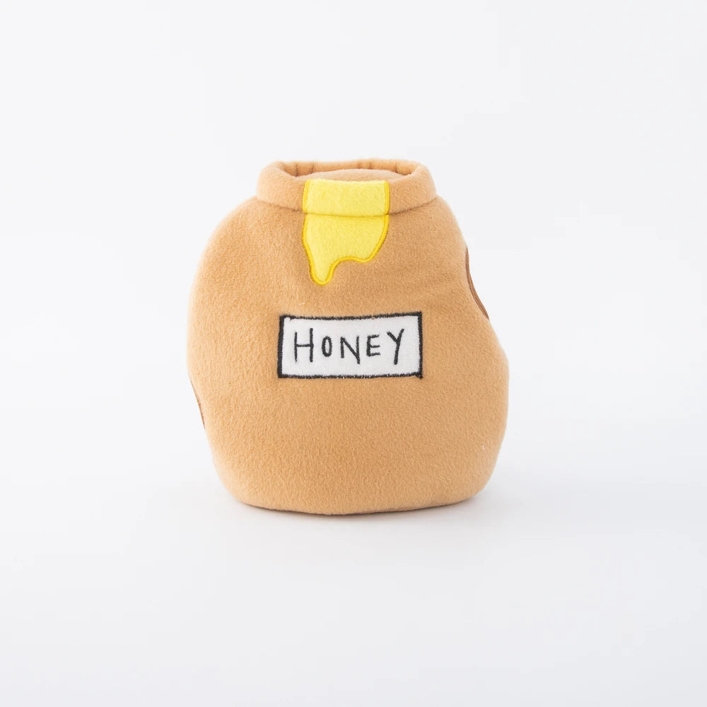 The plush honey pot from the Zippy Paws Burrow dog toy, shown on its own