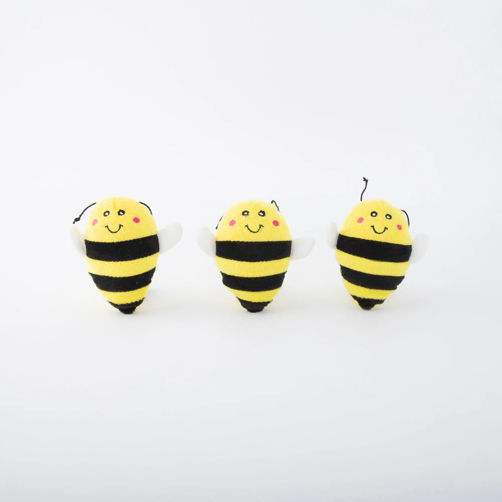 The three plush bee squeakers from the Zippy Paws Burrow honey pot dog toy
