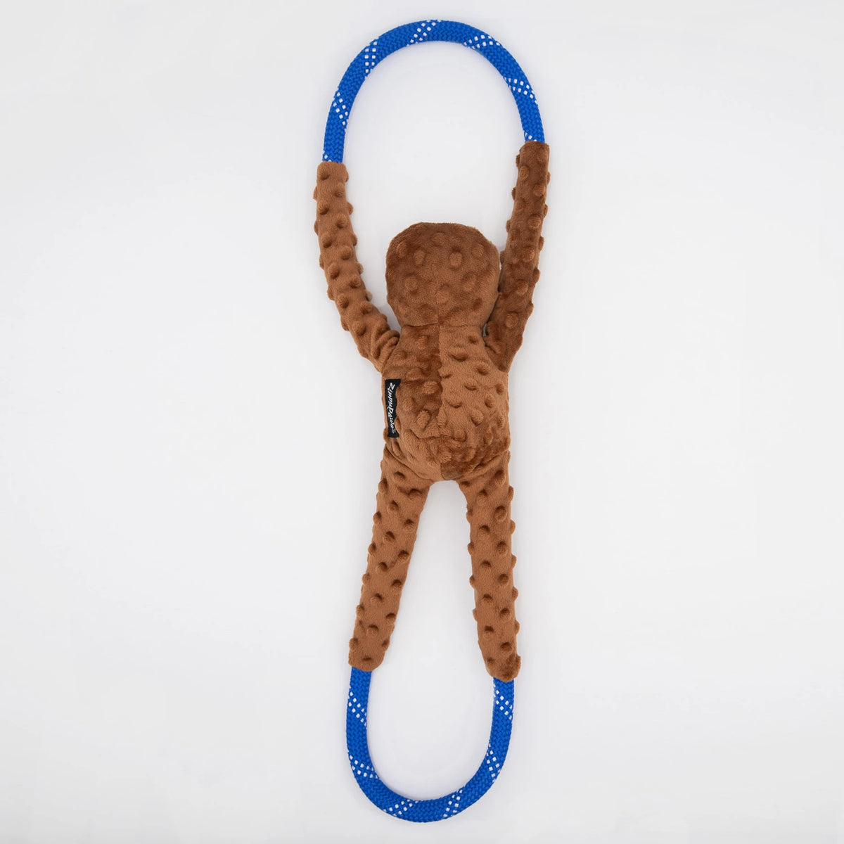 Zippy Paws RopeTugz brown sloth rope dog toy seen from the reverse