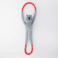 Zippy Paws RopeTugz dog toy: a grey plush koala on a red rope loop