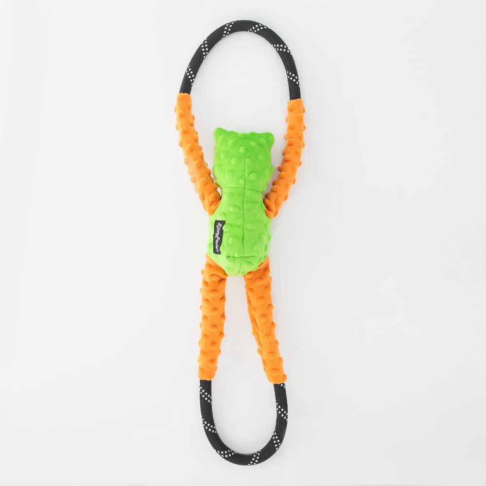 Zippy Paws RopeTugz green tree frog rope dog toy seen from the reverse