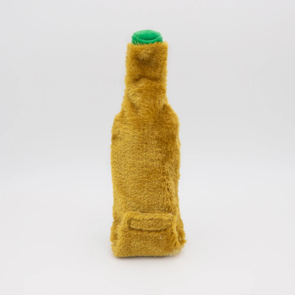 Zippy Paws Happy Hour Crusherz plush IPA bottle dog toy, plain reverse side