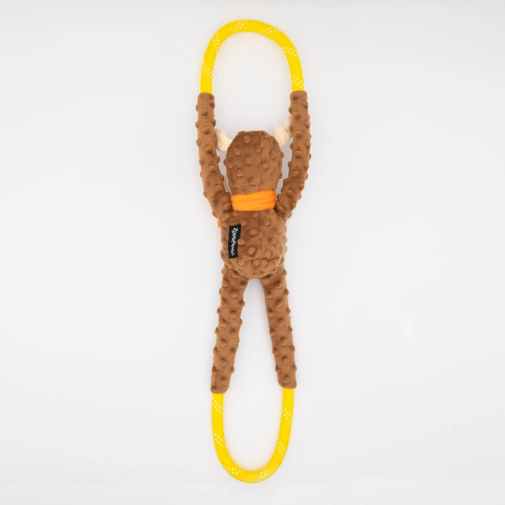 Zippy Paws RopeTugz brown moose rope dog toy seen from the reverse