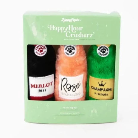 Zippy Paws Dog Toys Latex Happy Hour Crusherz Wine 3 Pack