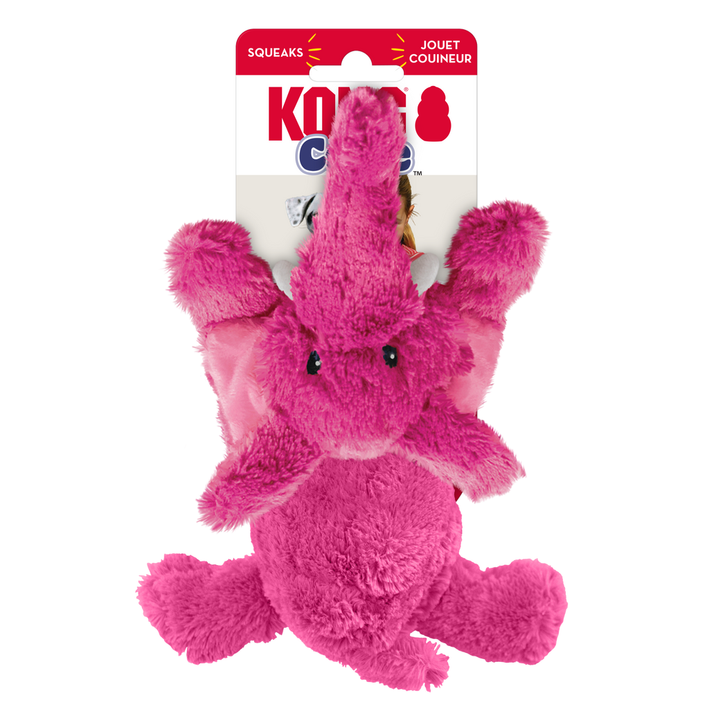Pink elephant squeaky dog toy top