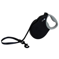 Alcott Expedition retractable dog leash in black with a wide reflective belt