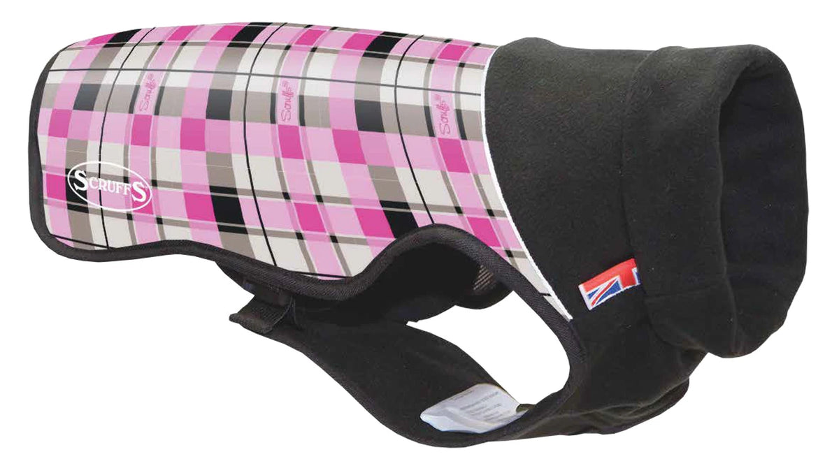 Scruffs Calamity Jane dog coat in pink check – side view