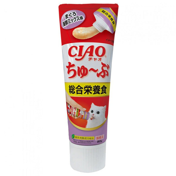 Ciao Cat Treats Tube Complete Nutrition Tuna with Seafood Mix Flavor Recipe 80g